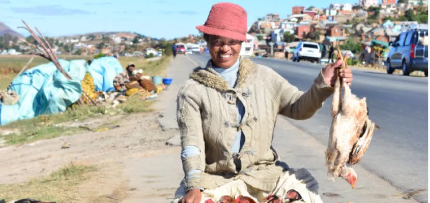 Vendeuse de poules au bord de la route – exemple d’entrepreneuriat féminin financé